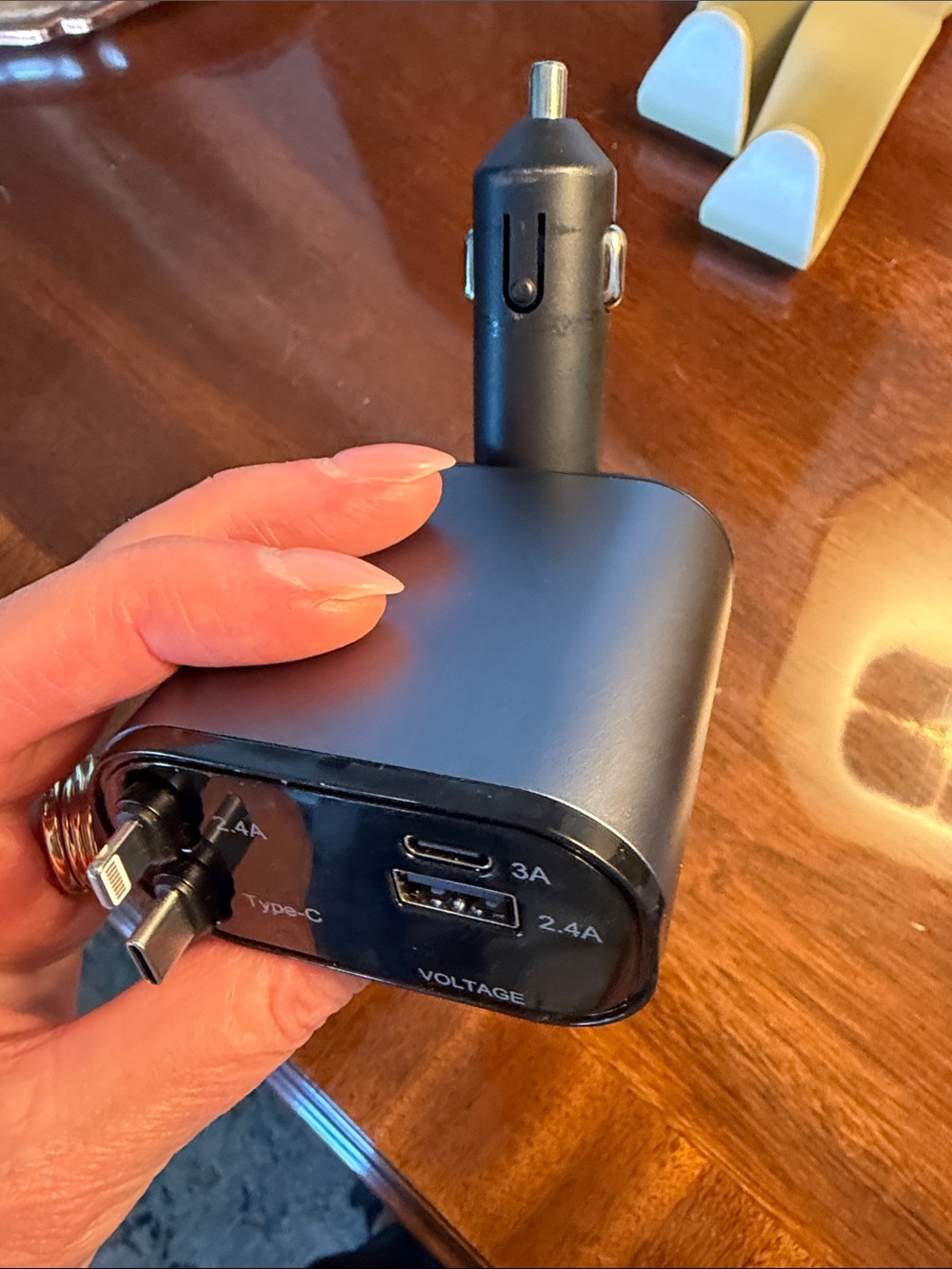 Black Multi-Port Car Charger with USB and Type-C Ports - Picture 3 of 4
